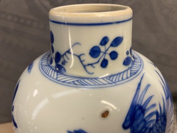A Chinese blue and white five-piece garniture, Kangxi